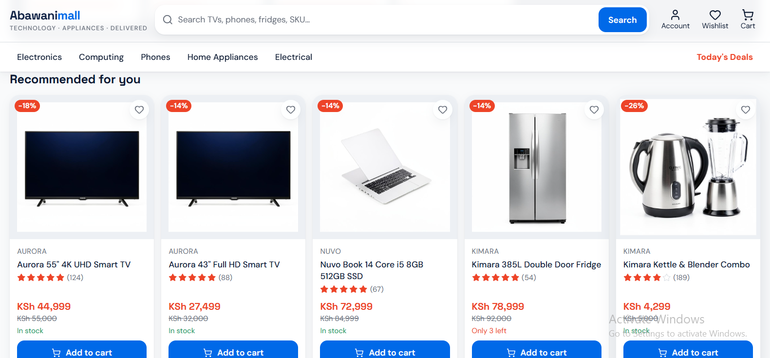 Abaraminall electronics e-commerce website