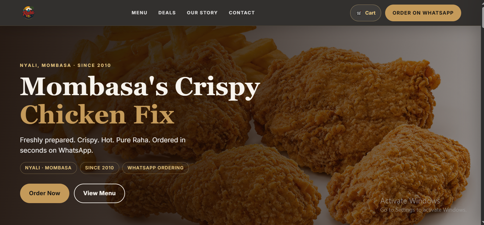 Raha Chicken restaurant website homepage